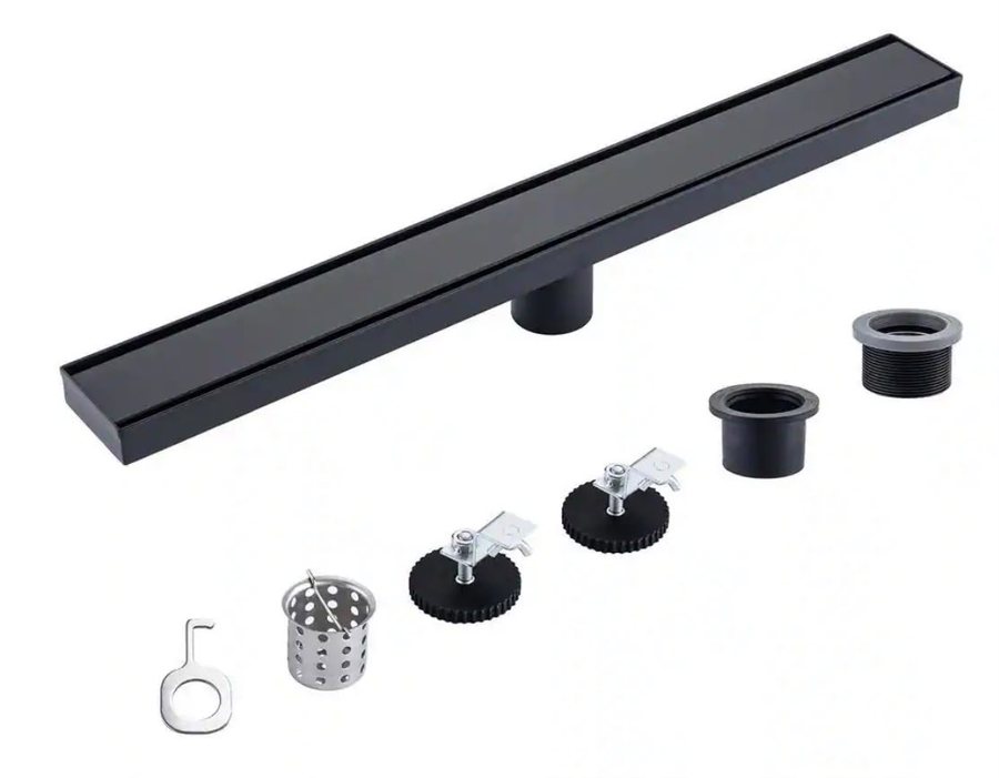 Linear Shower Drain — Matte Black, 12"