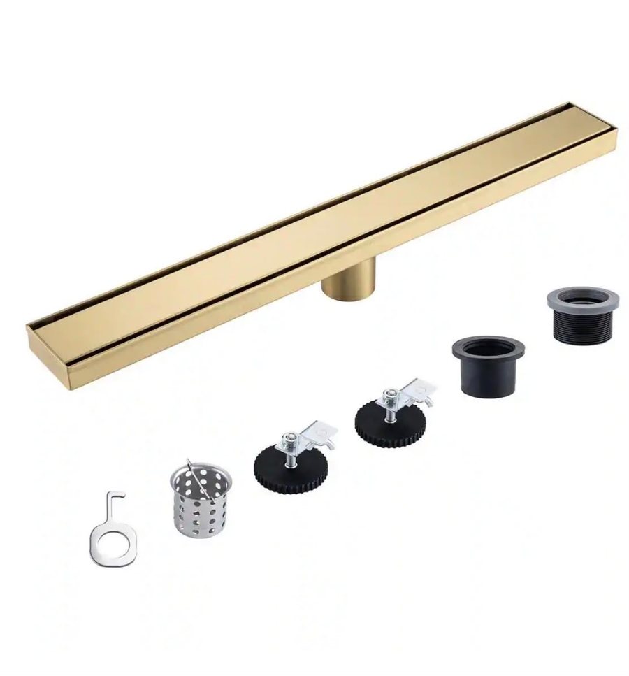 Linear Shower Drain — Brushed Gold, 12"