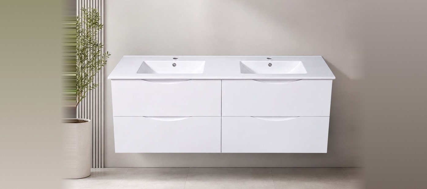 60" Floating Vanity — White, Double Sink