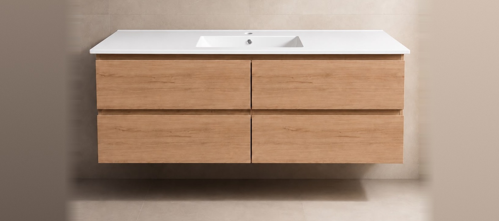 60" Floating Vanity — White Oak, Single Sink