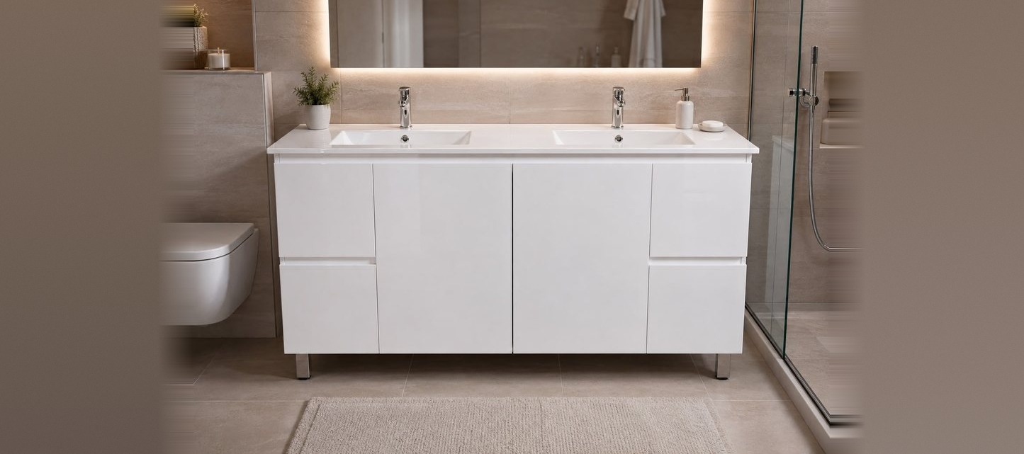 60" Freestanding Vanity — White, Door Front, Double Sink