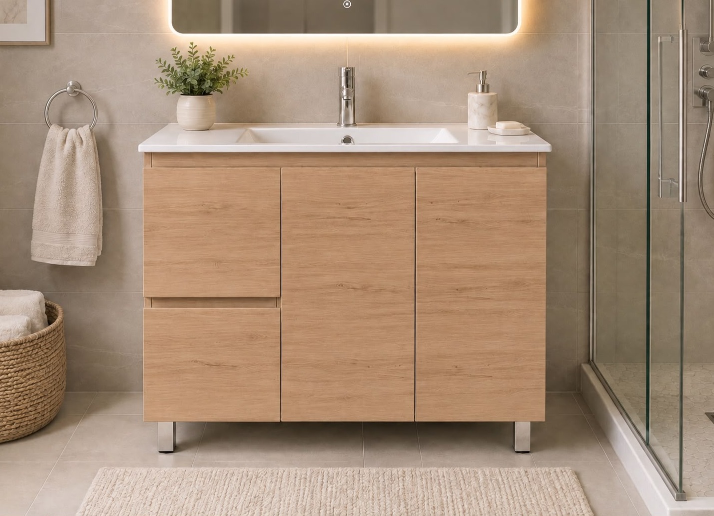 36" Freestanding Vanity — White Oak, Door Front