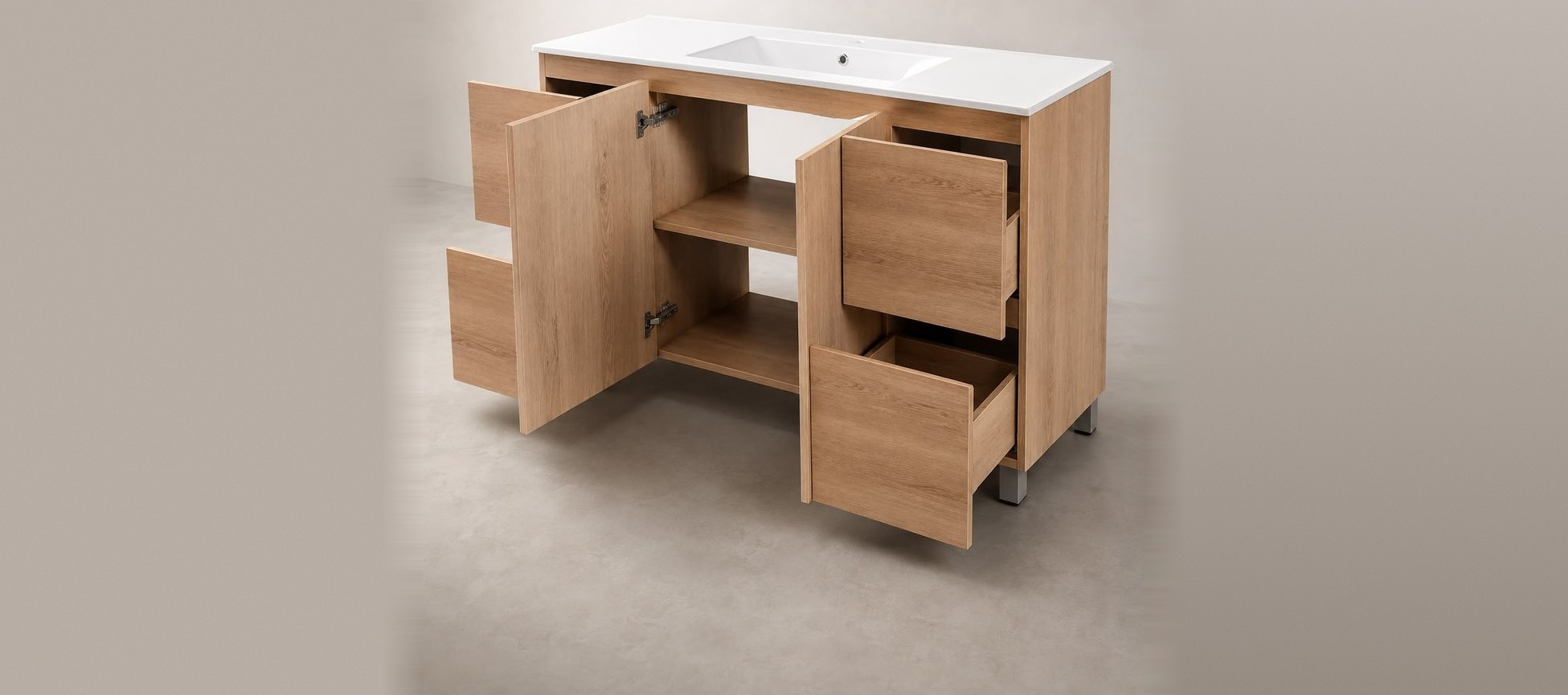 60" Freestanding Vanity — White Oak, Door Front, Single Sink