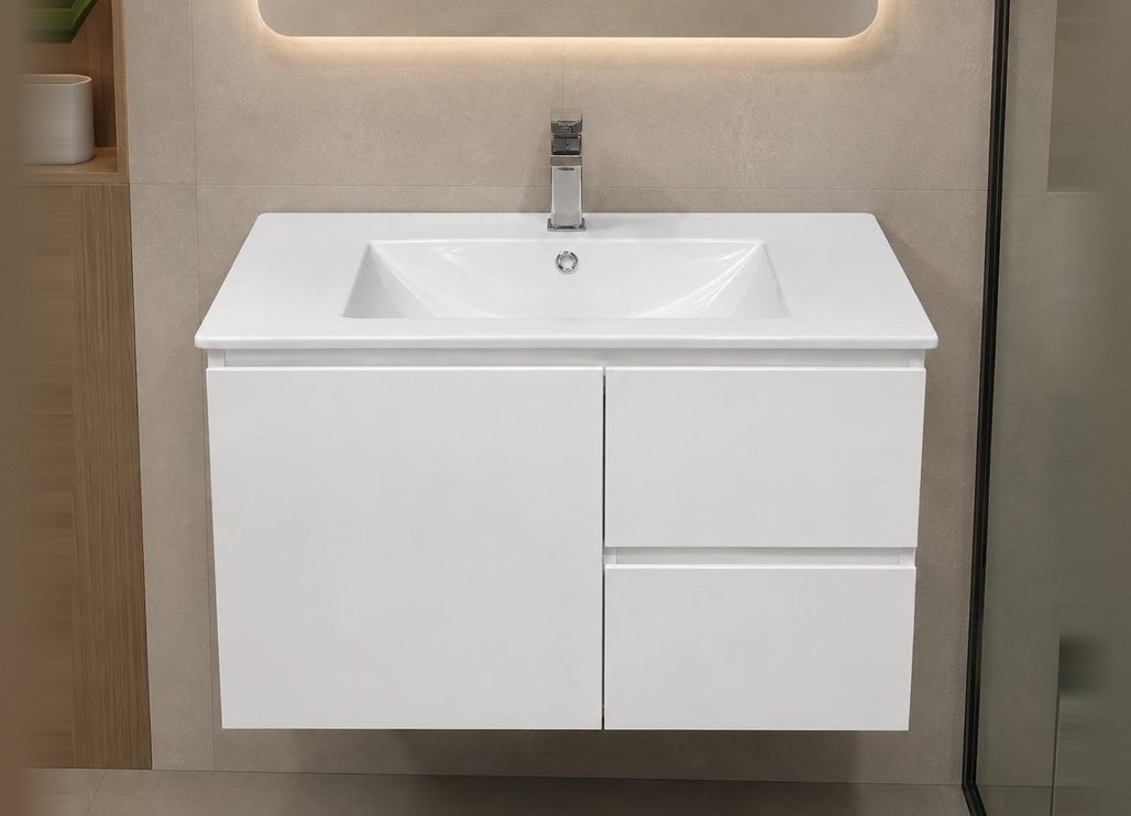 36" Floating Vanity — White, Door Front