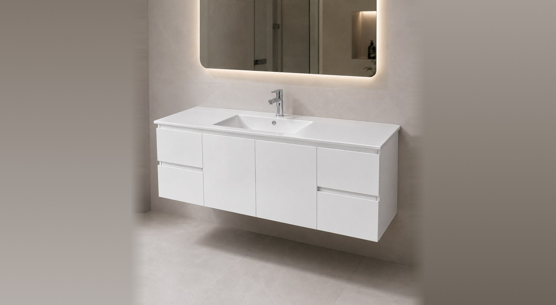 48" Floating Vanity — White, Door Front