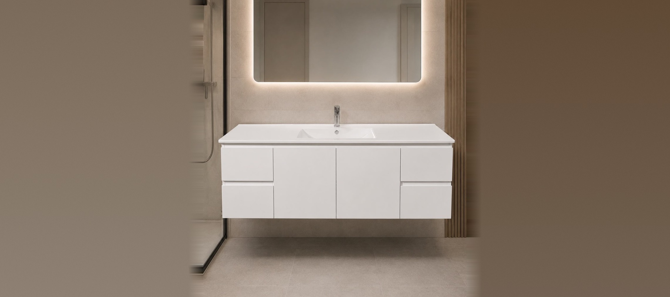 60" Floating Vanity — White, Door Front, Single Sink